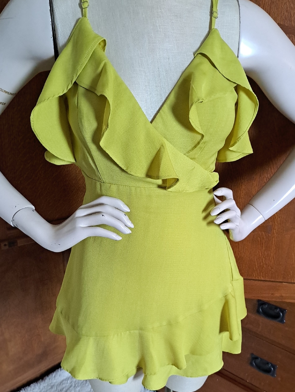 Naked Wardrobe Mojito Yellow Ruffle Mini Dress S